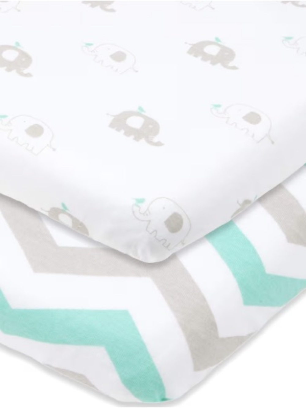 Joey + Joan Mint Chevron & Elephant Bassinet Fitted Sheets - 2 Pack